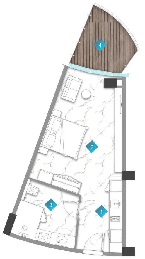 Aqua Arc Studio floor plan, 592 sqft