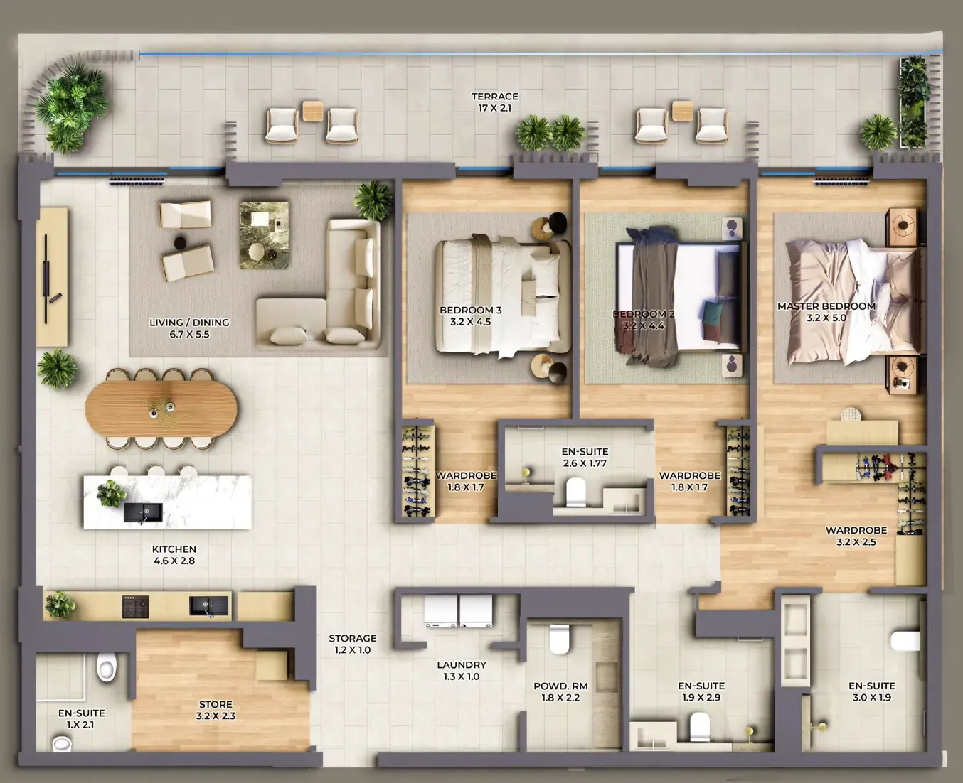 The Cape 3 bed floor plan, 2,449 sqft