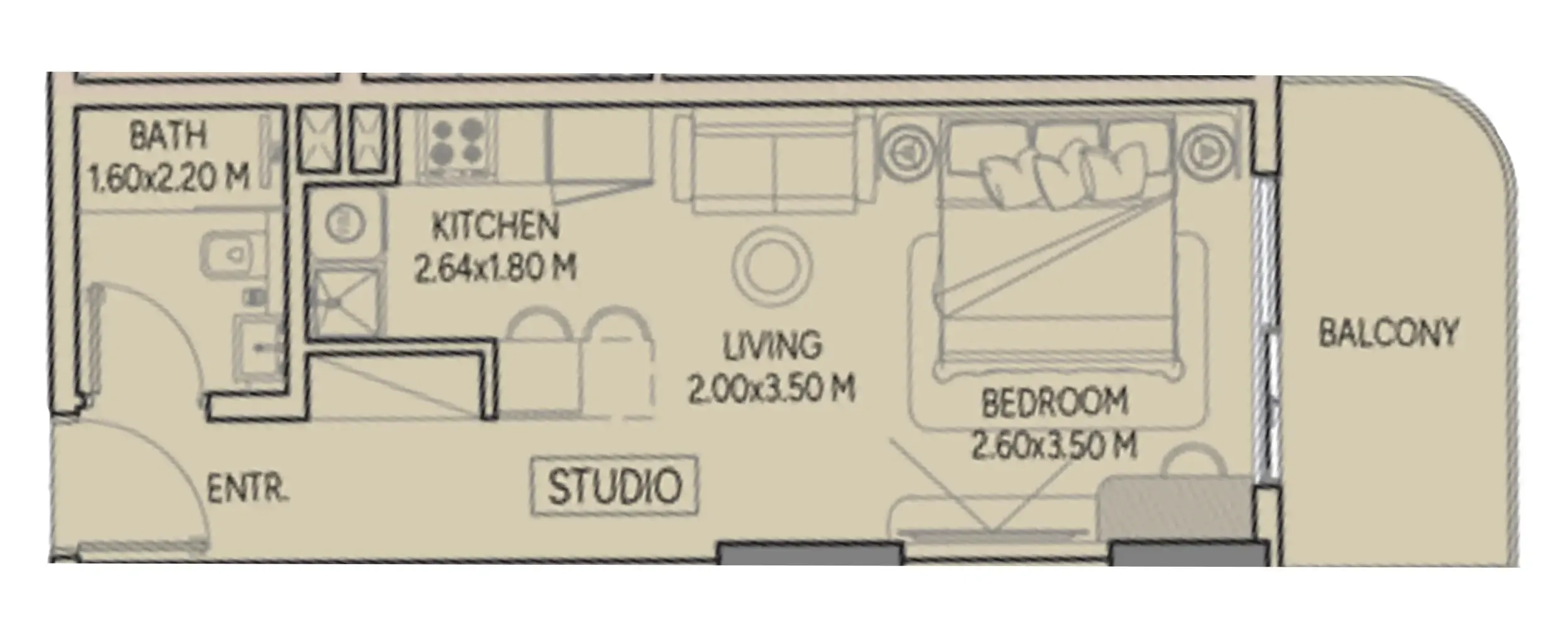 Weston by Wadan Phase 1 & 2 Studio floor plan, 435 sqft