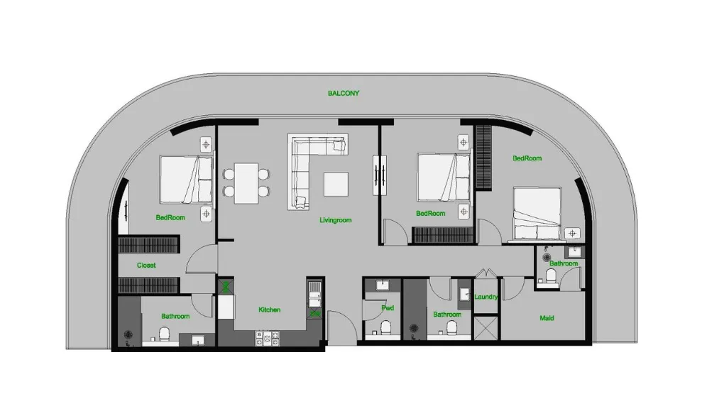 The Central Downtown 3 bed floor plan, 2,204 sqft