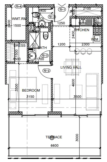 Oak Yard 1 bed floor plan, 746 sqft