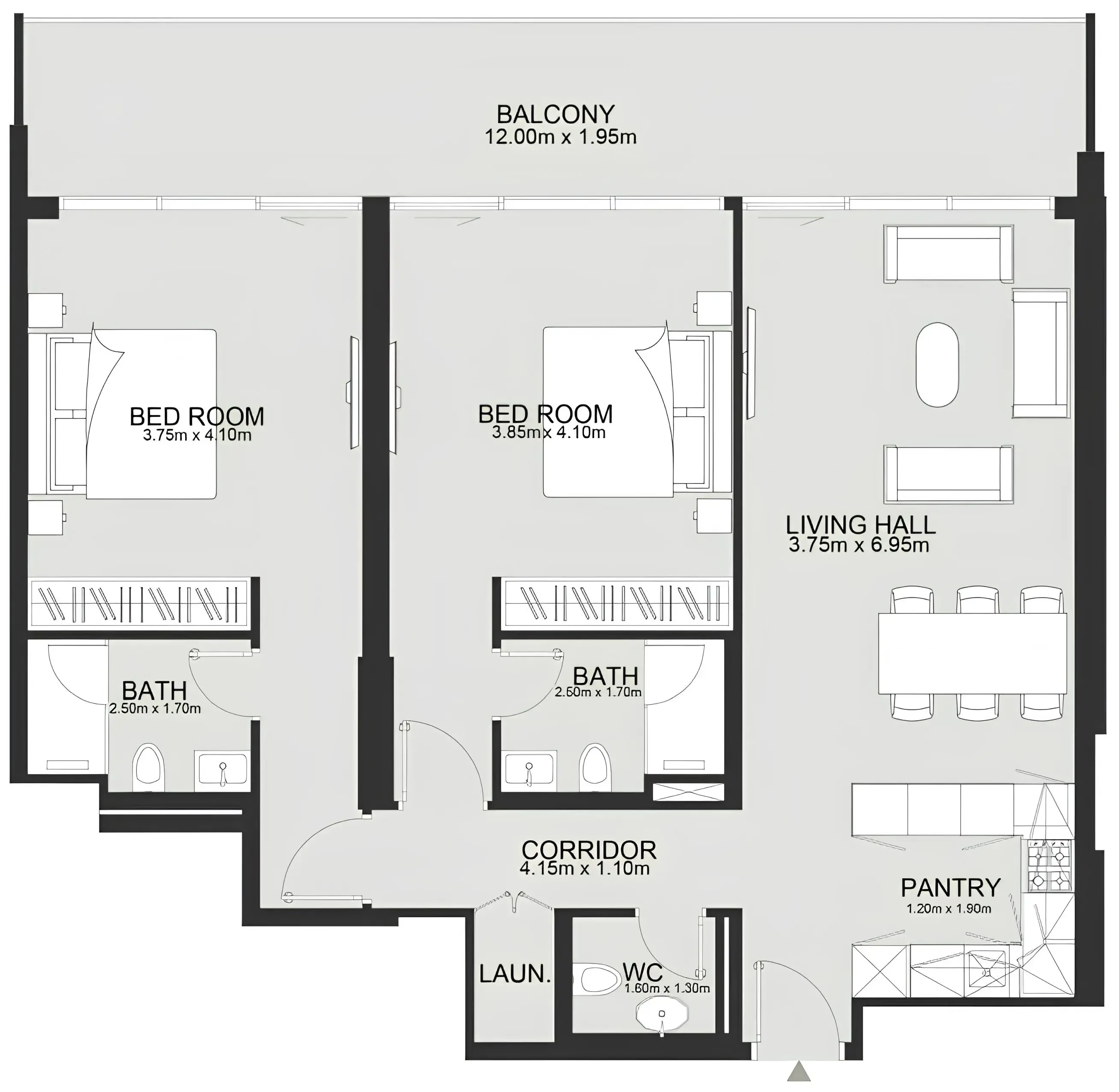 Ashley Hills 2 bed floor plan, 1,350 sqft