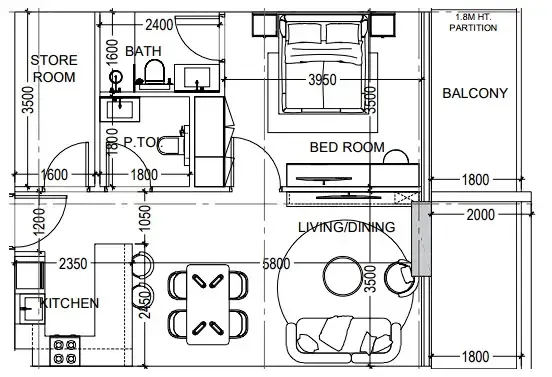 Al Haseen Residences 6 1 bed floor plan, 791 sqft