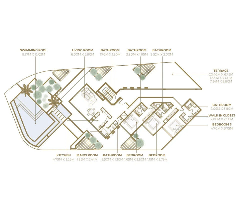 Azizi Mina 3 bed floor plan, 2,468 sqft