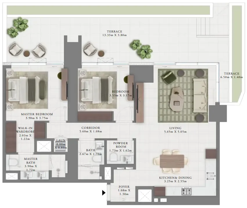 Creek Bay 2 bed floor plan, 1,884 sqft