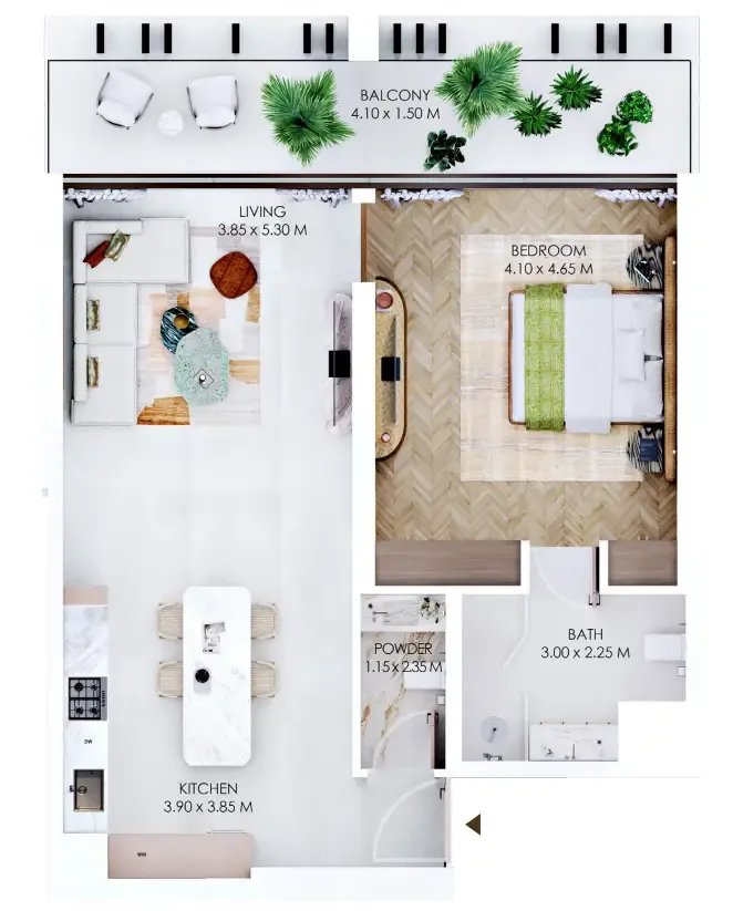 Rabdan Square 1 bed floor plan, 868 sqft
