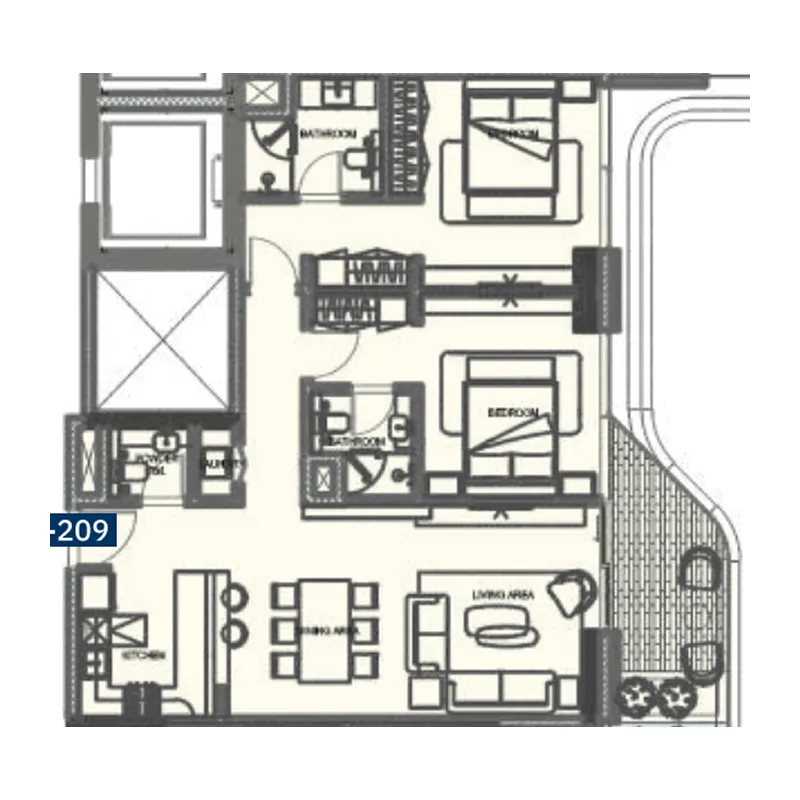 The Blue Beach Residence 2 bed floor plan, 1,321 sqft