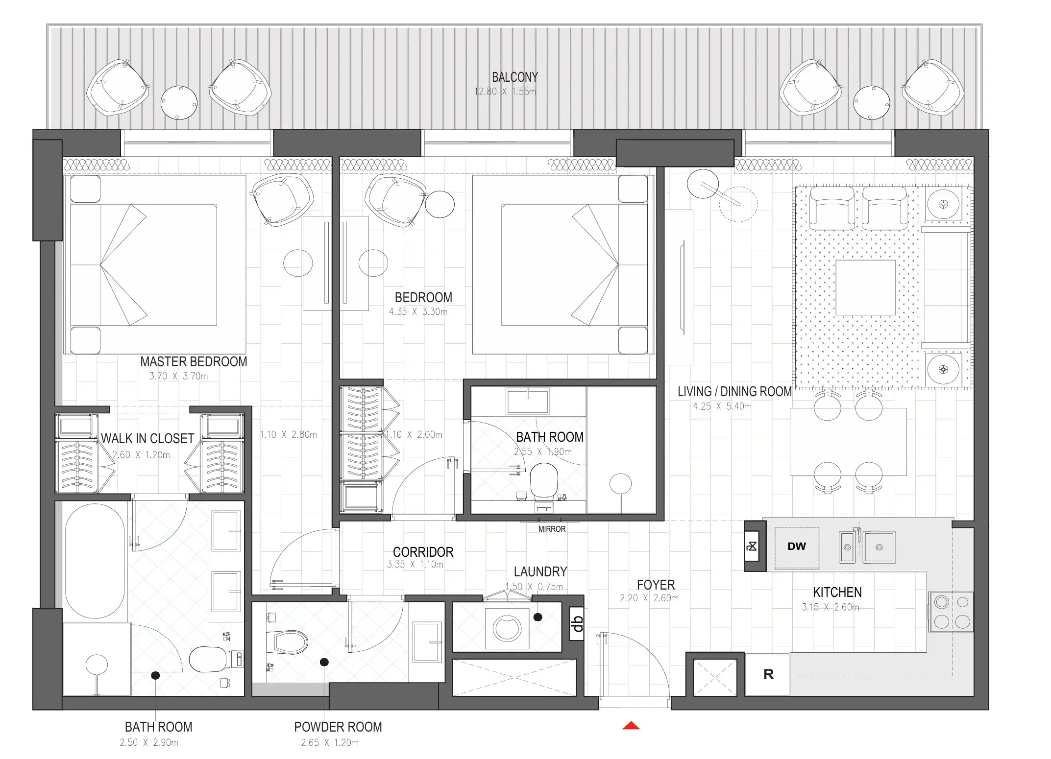 Palace Residences Al Mamsha 2 bed floor plan, 1,384 sqft