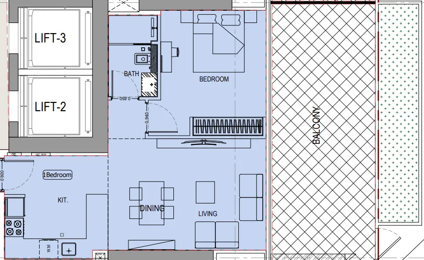 Binghatti Ivory 1 bed floor plan, 920 sqft