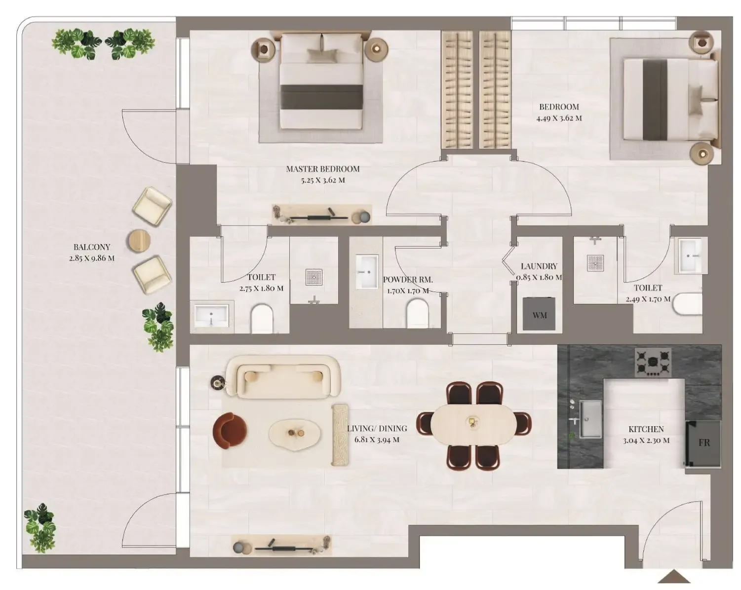 Rivo 2 bed floor plan, 1,366 – 1,372 sqft