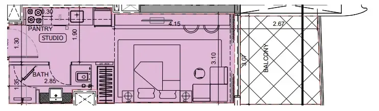 Project Maybach Studio floor plan, 390 sqft