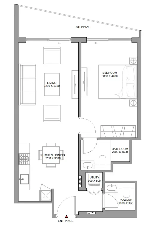 The Serene at Sobha Central 1 bed floor plan, 749 sqft