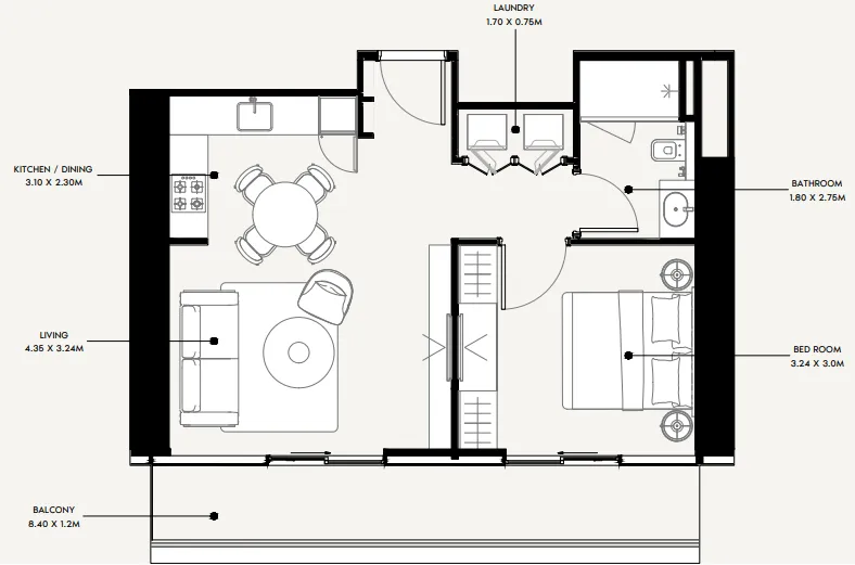 Azizi Milan 1 bed floor plan, 680 sqft