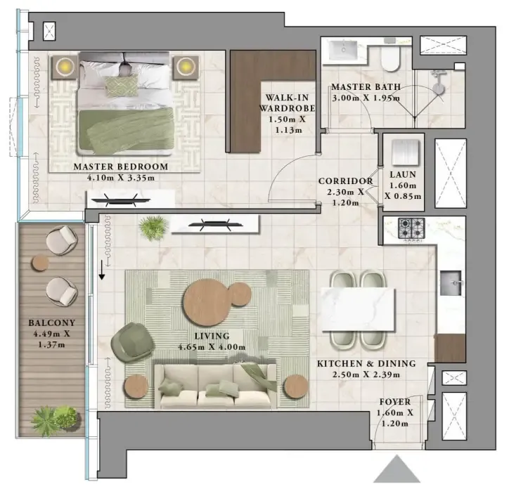 Avarra by Palace 1 bed floor plan, 826 sqft