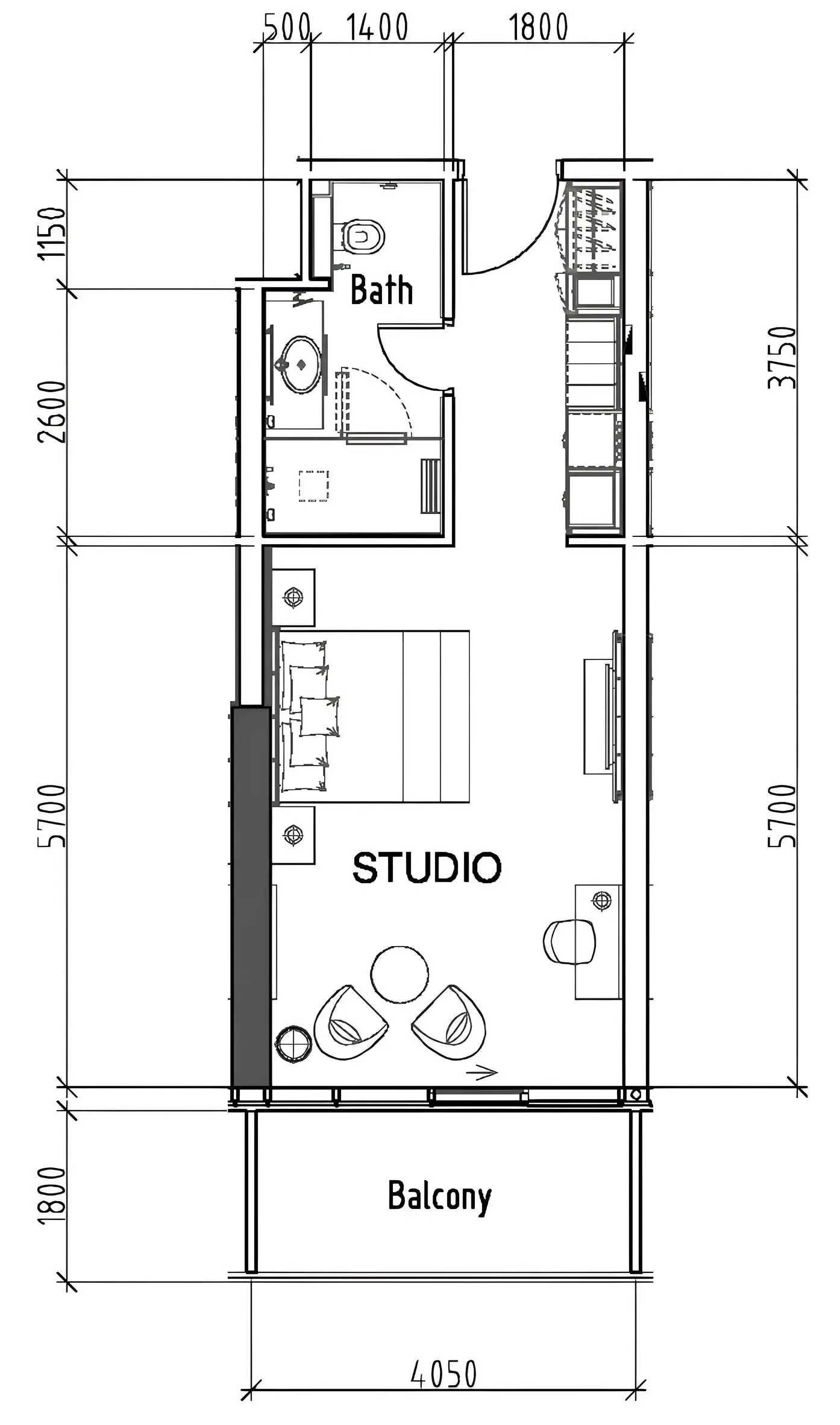 Damac Hills - Artesia Studio floor plan, 500 sqft