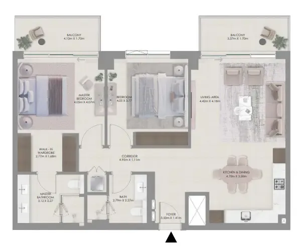 Aurea 2 bed floor plan, 1,229 sqft