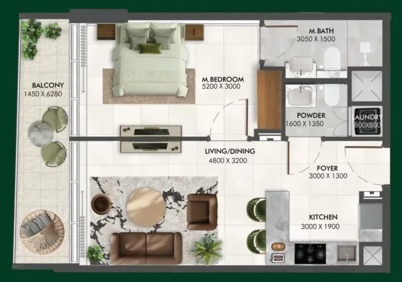 Enchante 1 bed floor plan, 839 sqft
