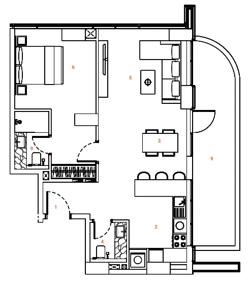 The Orchard Place Towers A & B 1 bed floor plan, 923 sqft