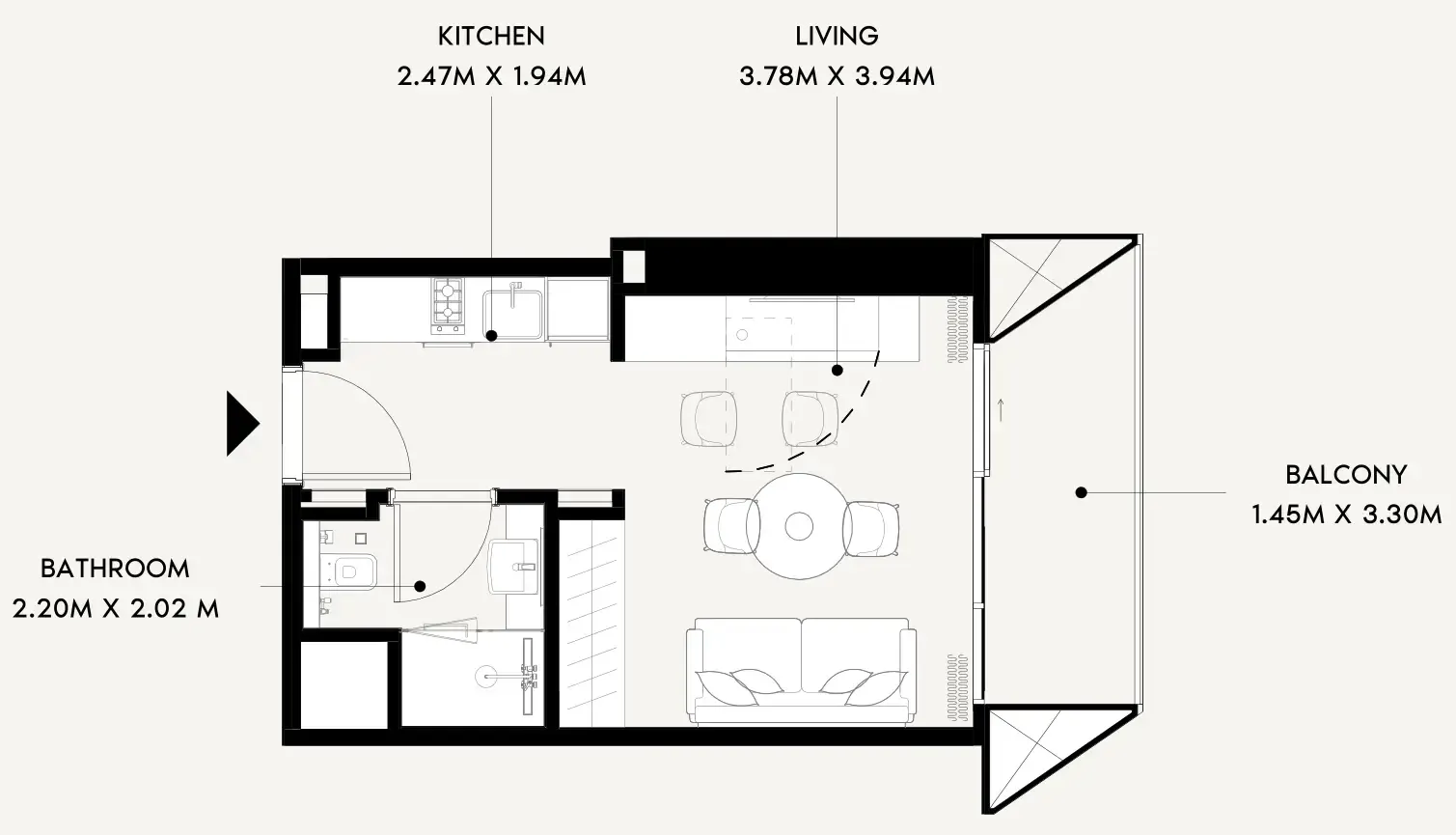 Azizi Wares Studio floor plan, 345 sqft