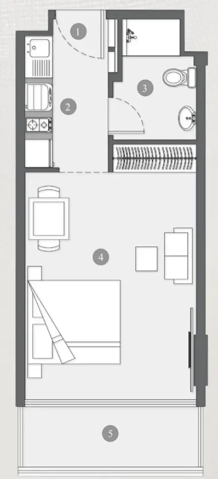 Elevia Residences  Studio floor plan, 407 sqft