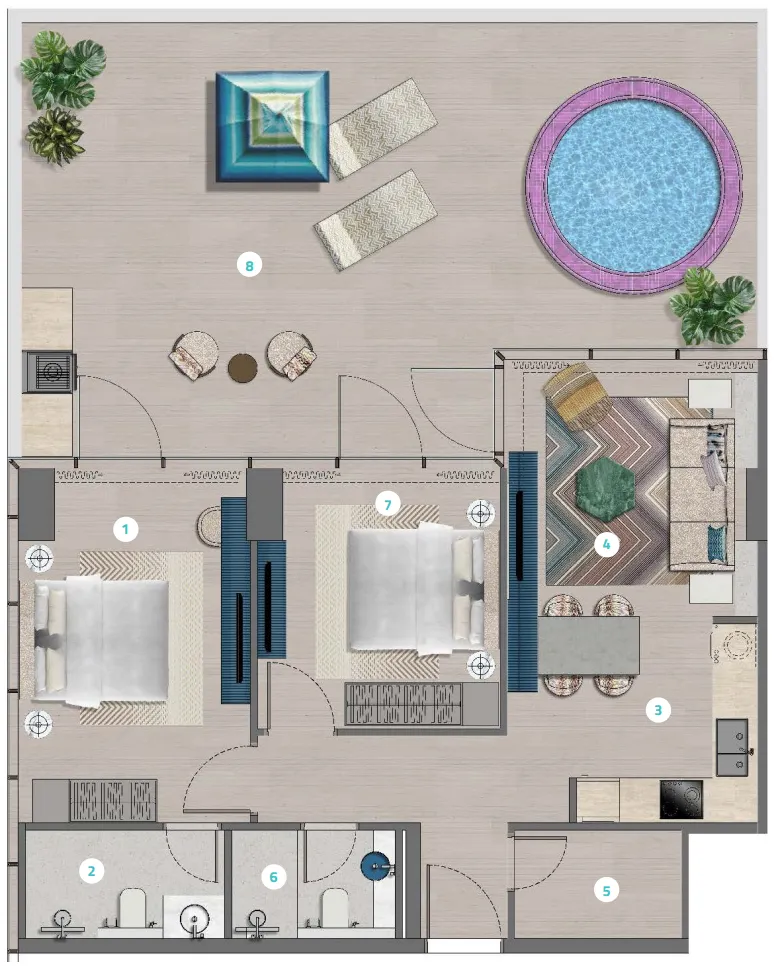 Trio Isle 2 bed floor plan, 1,088 sqft
