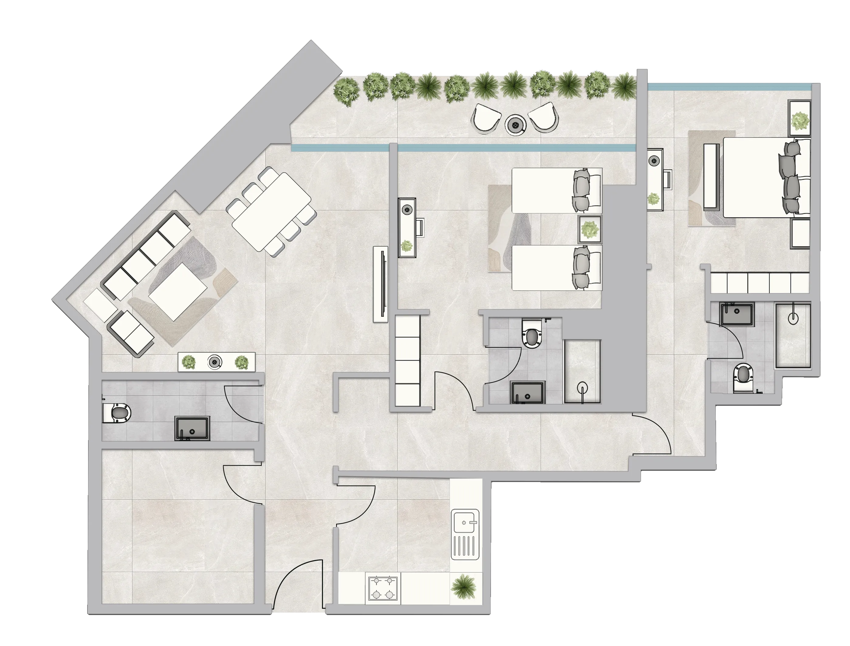 Infinity Tower 2 bed floor plan, 1,911 sqft