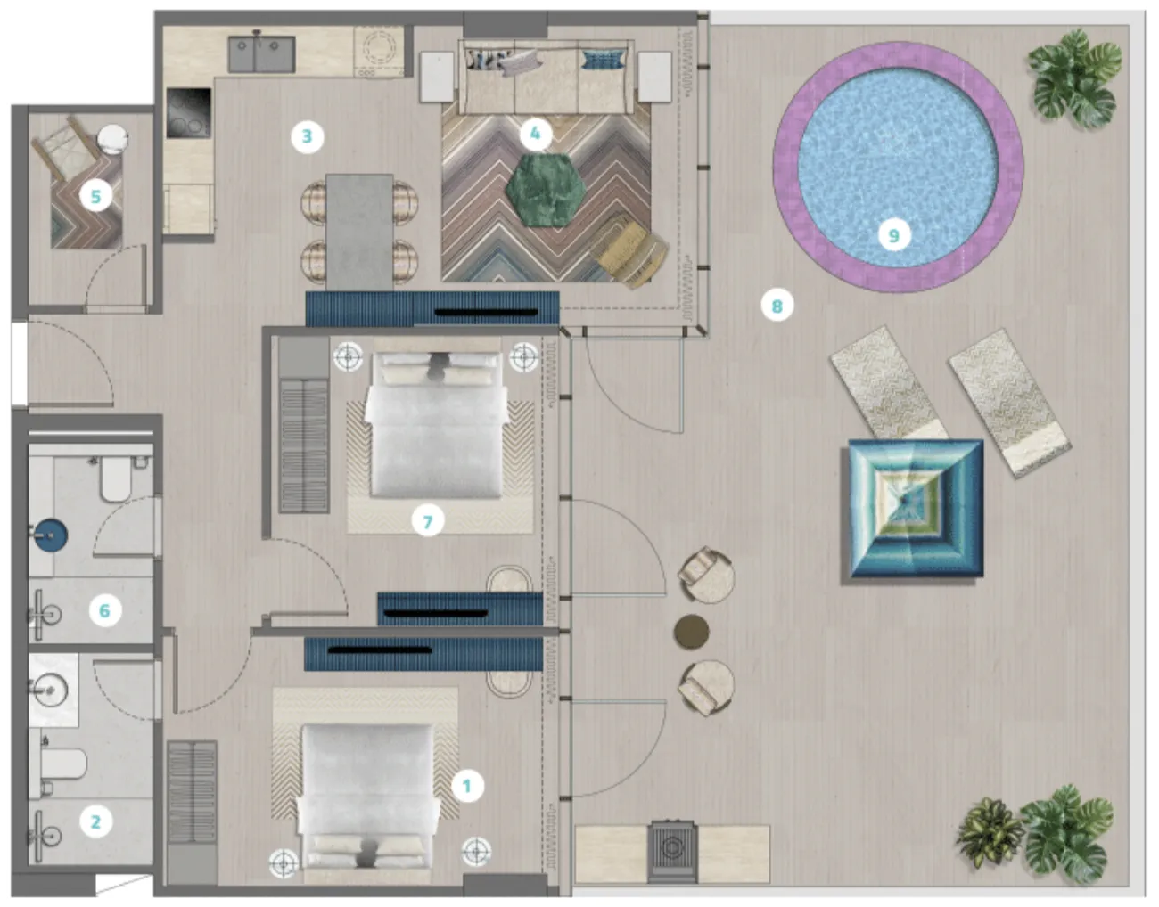 Trio Isle 2 bed floor plan, 1,407 sqft