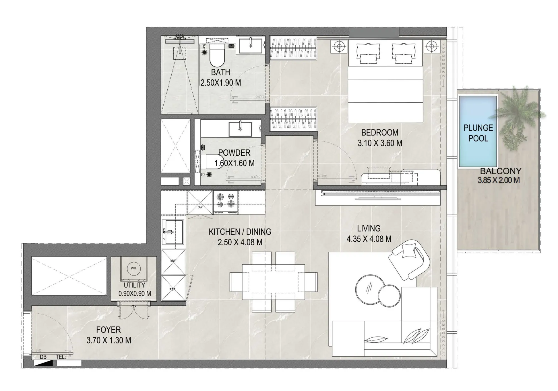 Allegro Park 1 bed floor plan, 753 – 791 sqft