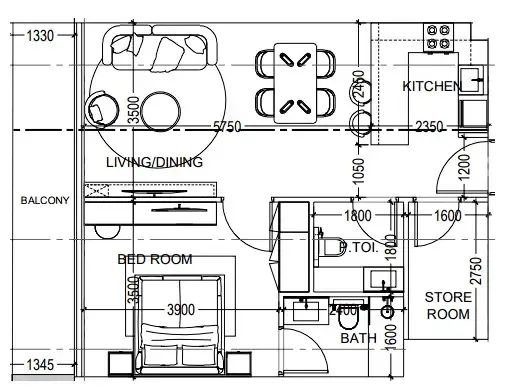 Al Haseen Residences 6 1 bed floor plan, 791 sqft