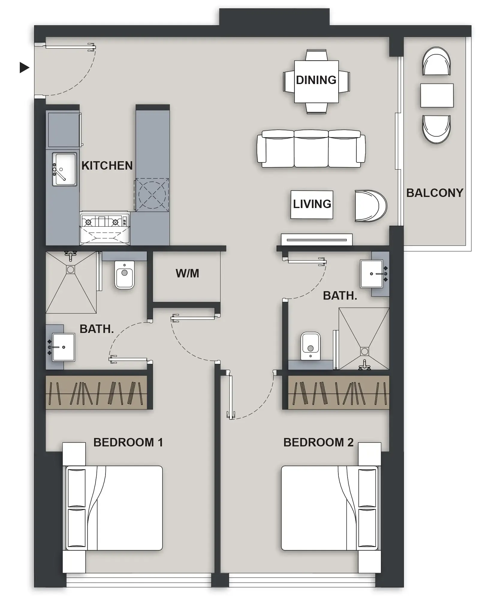 Maison Elysee III 1 bed floor plan, 708 sqft