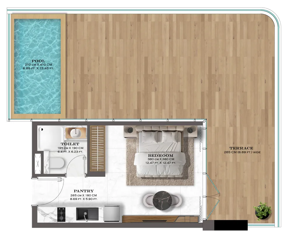 Lazord by Lapis Phases 1 and 2 Studio floor plan, 881 sqft