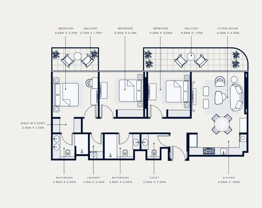 Azizi Venice 3 bed floor plan, 1,447 sqft