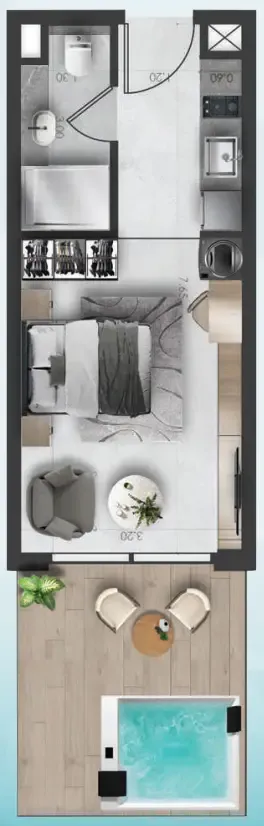 Saray South Residences Studio floor plan, 417 sqft