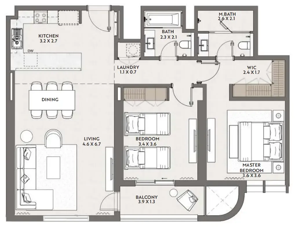 Cello by Taraf 2 bed floor plan, 1,187 sqft