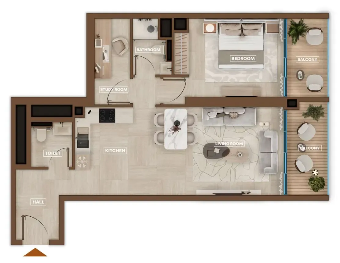 Sky Hills Astra 1 bed floor plan, 855 sqft