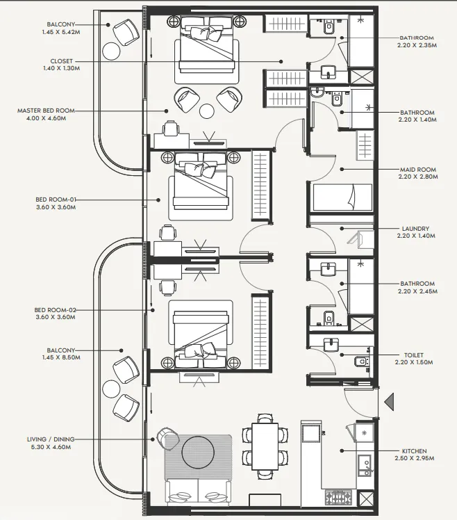 Azizi Amir 3 bed floor plan, 1,682 sqft