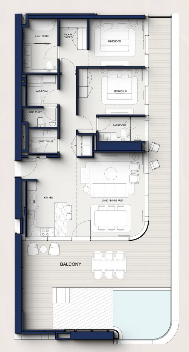 Hilton Residences 2 bed floor plan, 2,143 – 2,191 sqft