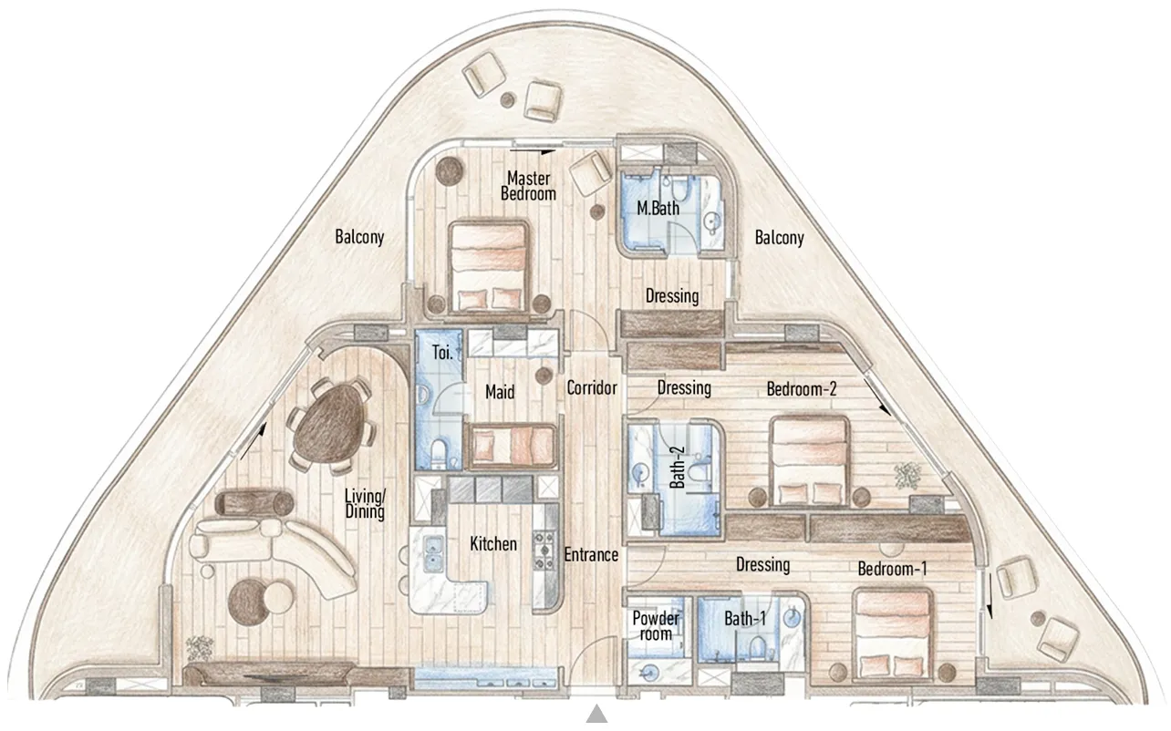 Flow 25 3 bed floor plan, 2,523 sqft