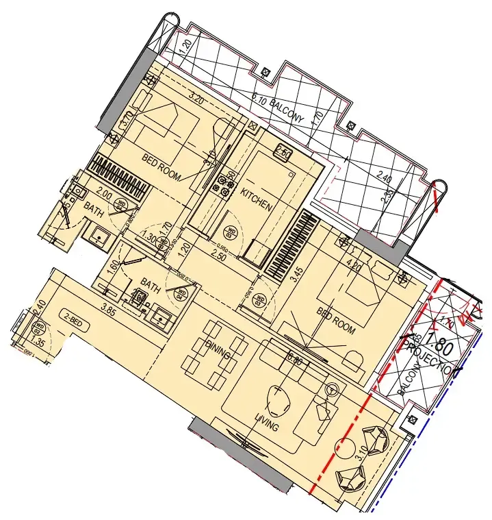Binghatti Wraith 2 bed floor plan, 1,165 – 1,183 sqft