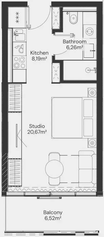 John Richmond District Studio floor plan, 450 sqft