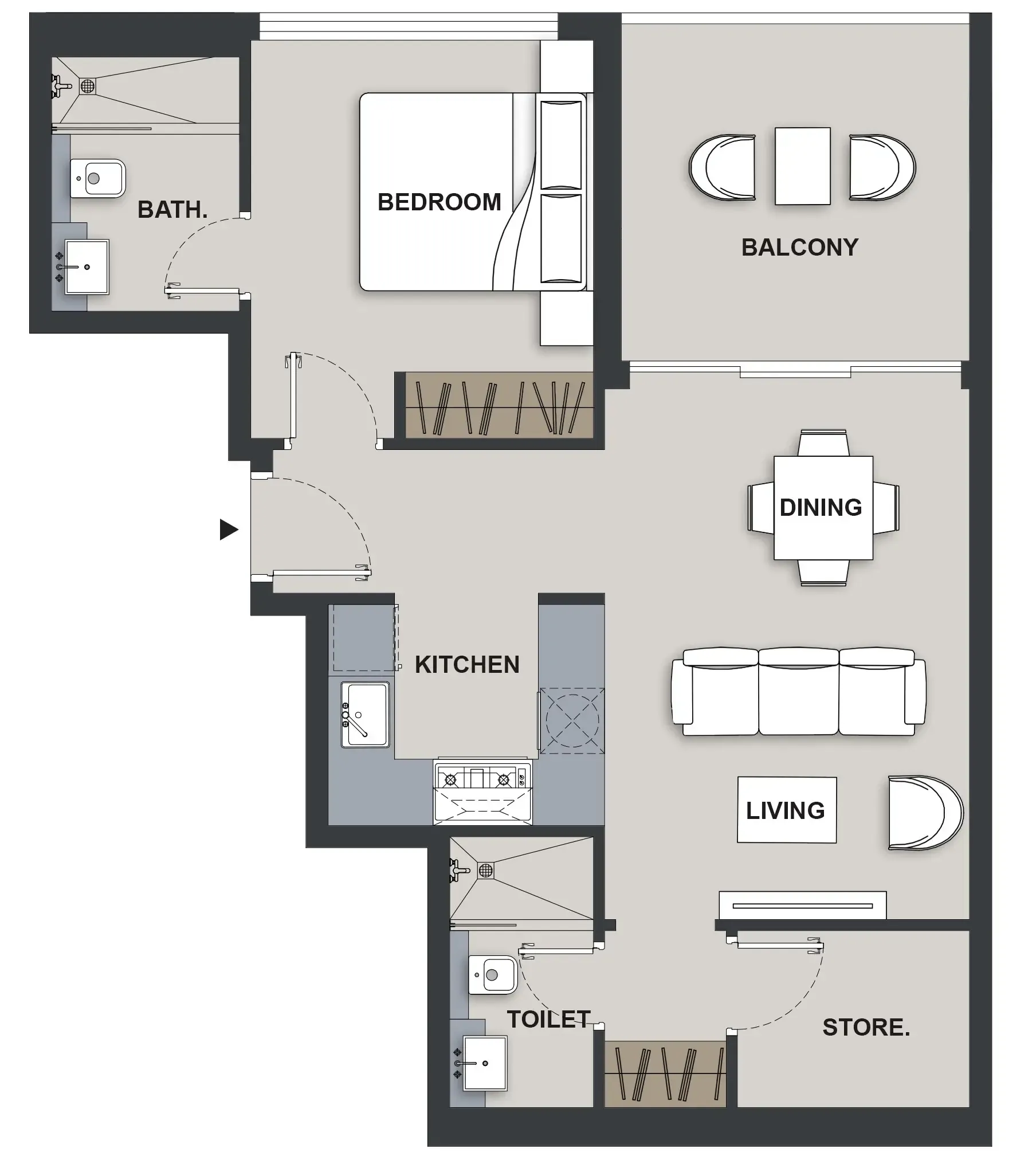 Maison Elysee III 1 bed floor plan, 663 sqft