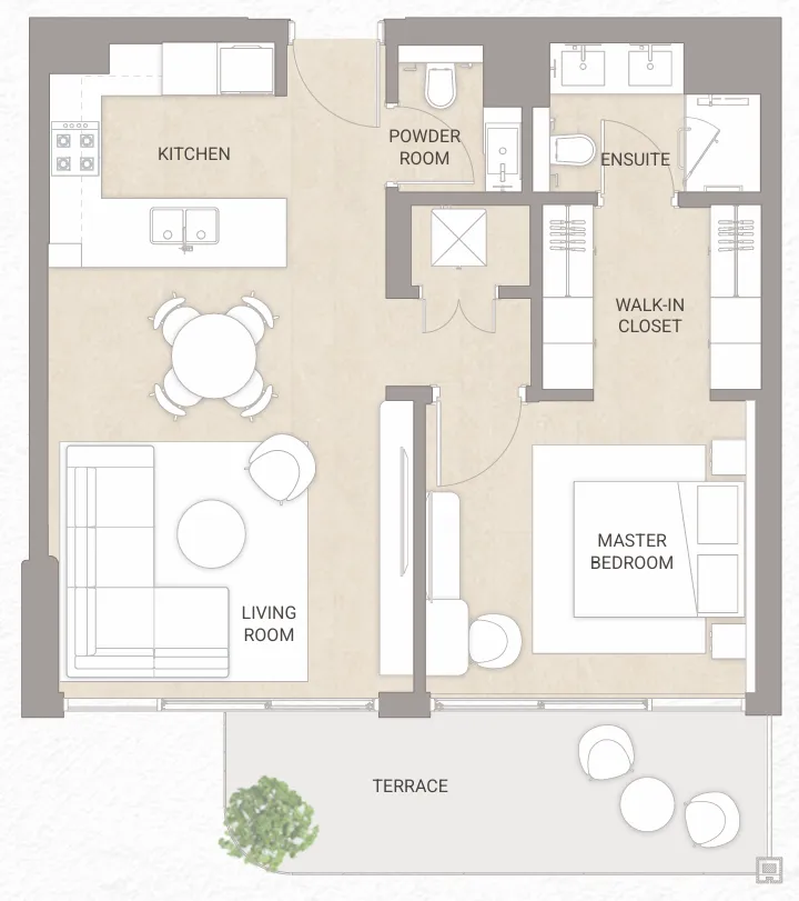 Soma Residences 1 bed floor plan, 878 sqft