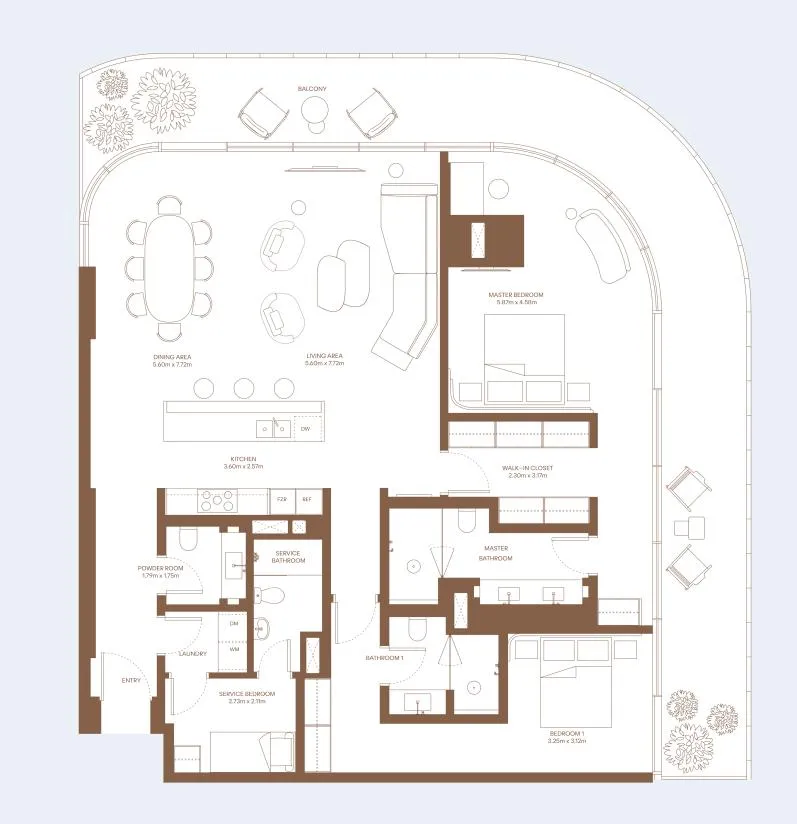 Dubai Harbour Residence 2 bed floor plan, 2,687 sqft