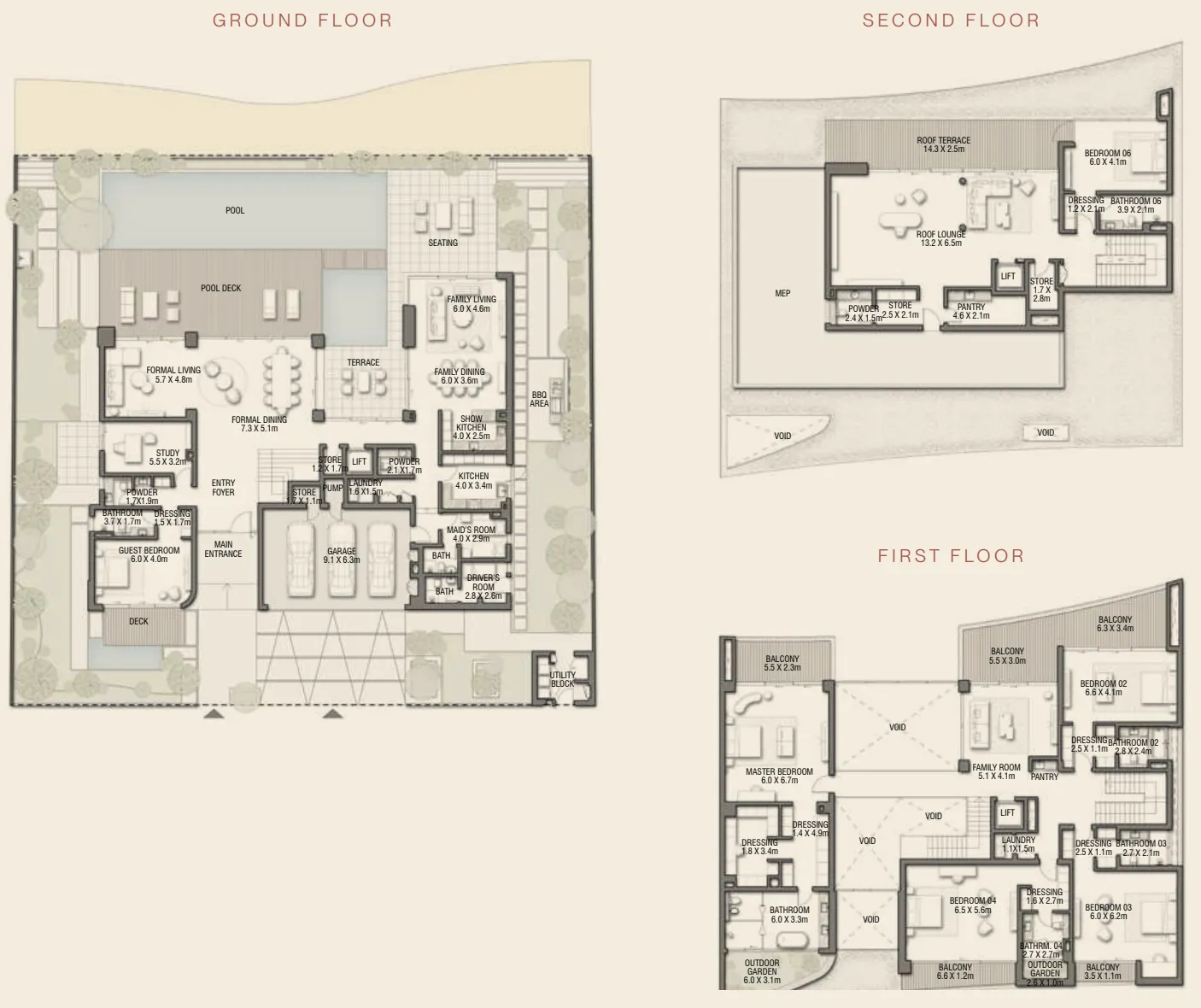 Palm Jebel Ali Villas 6 bed floor plan, 11,635 sqft