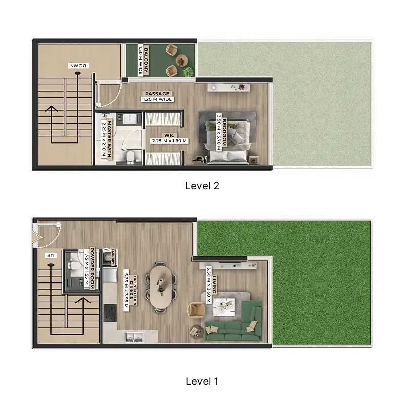 Firoza 1 bed floor plan, 1,430 – 1,432 sqft