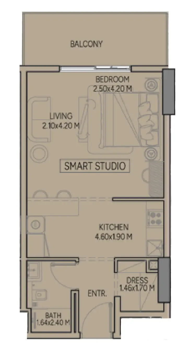 Weston by Wadan Phase 1 & 2 Studio floor plan, 544 sqft