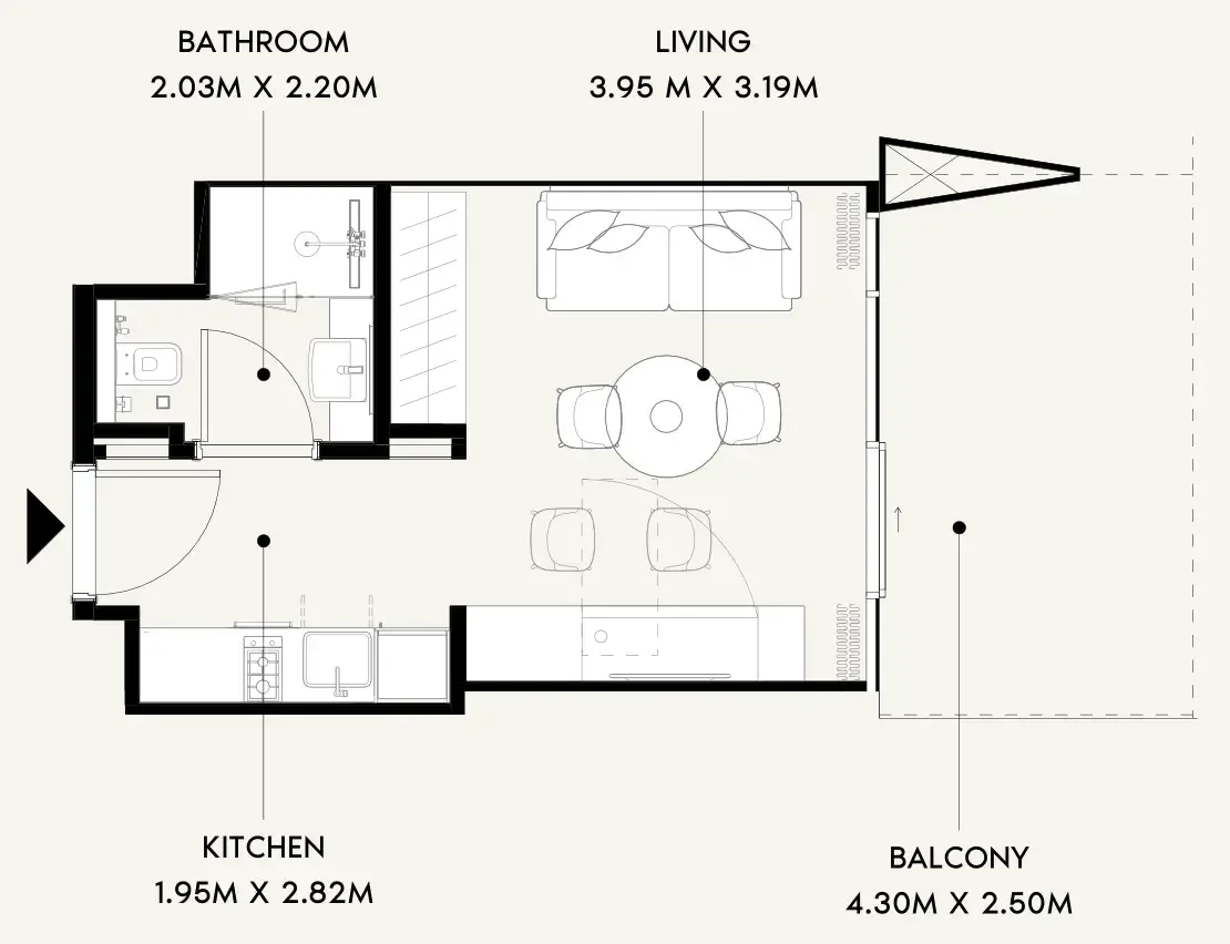 Azizi Wares Studio floor plan, 393 sqft