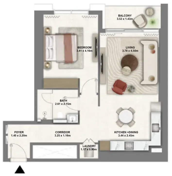 Montiva by Vida 1 bed floor plan, 893 sqft