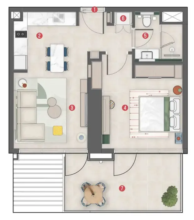 Rove Home Meydan Horizon 1 bed floor plan, 639 sqft