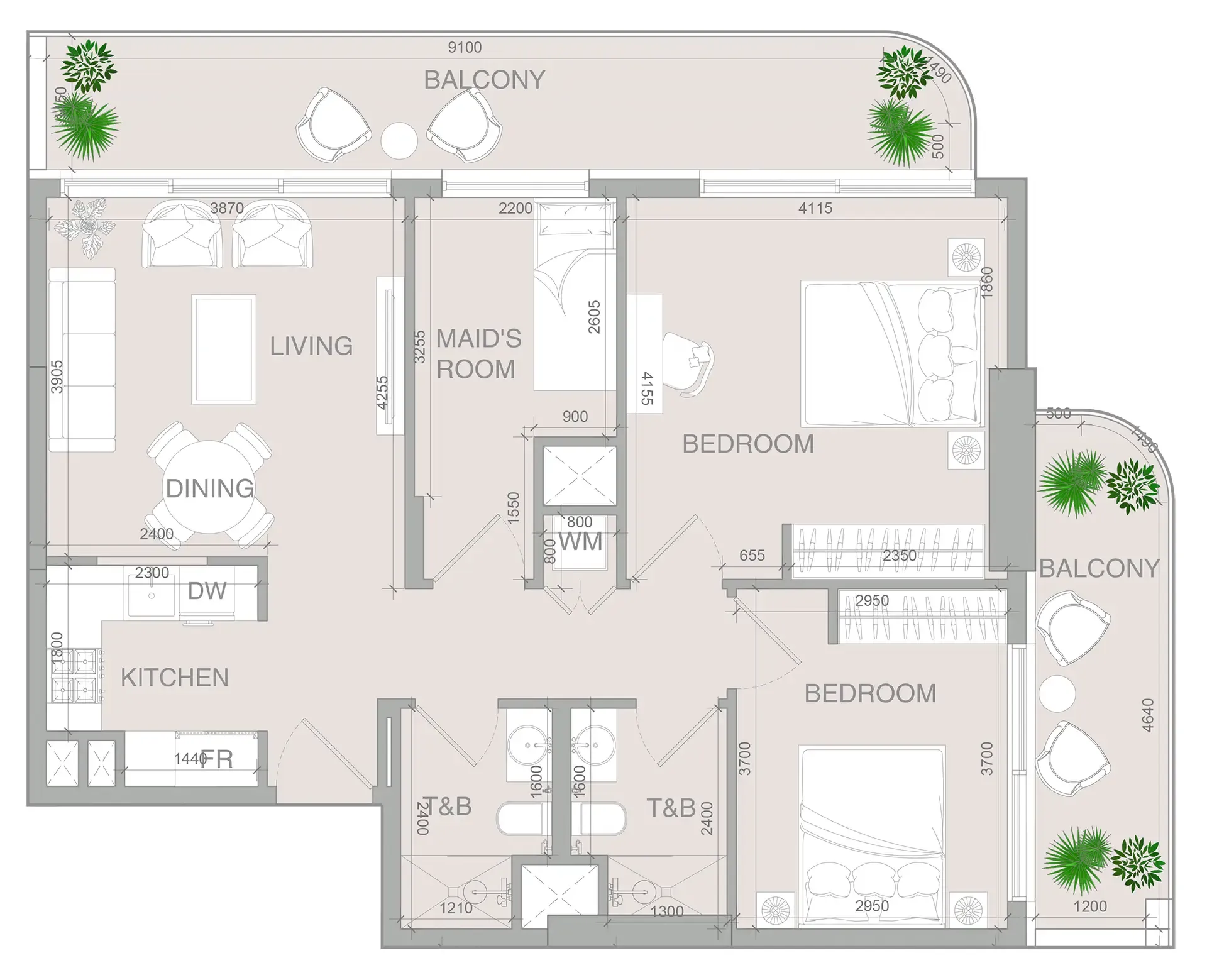 VERDAN1A 4 2 bed floor plan, 1,165 – 1,166 sqft
